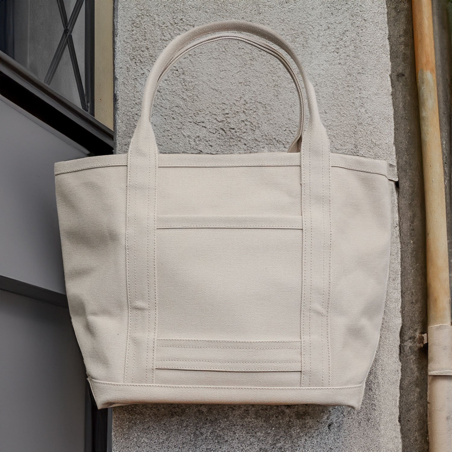 ハンドメイド、トートバック、帆布、ワイドベルト 極厚4号帆布 ハンドメイド トートバッグ ホワイト｜100年愛せるタフな
