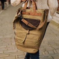 Oilcloth Vintage Big Tote ビンテージオイルクロス生地使用 革部ビンテージミリタリーバッグ使用