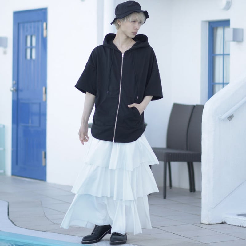 ホワイト フード付き ポンチョ MKポンチョ フード付き フロントジップL/XL ブラックホワイト