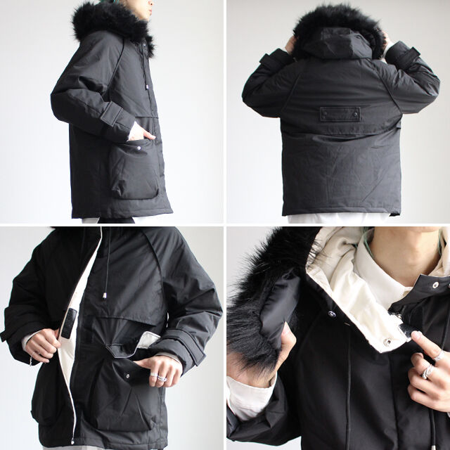 albino select】 モッズ風フェイクファー付き中綿ショートコート