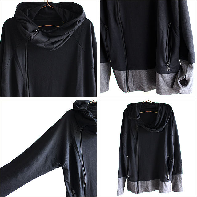 EVERSOUL】 重ね着風バイカラーライダースパーカー | albino