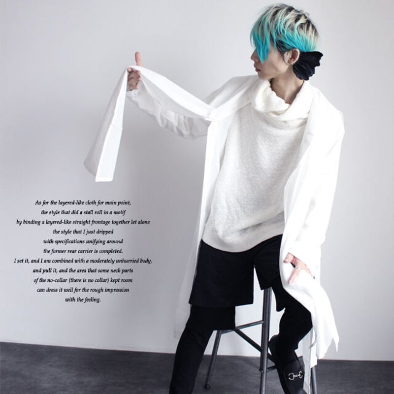 albino】 肩掛け付きコート風ノーカラーワンピースシャツ | albino