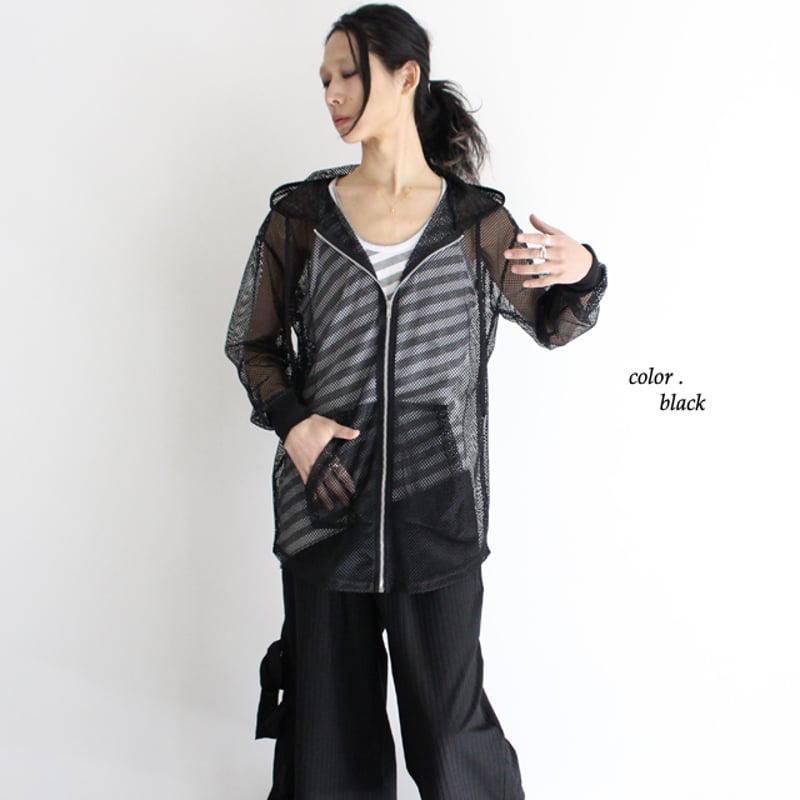 albino select】 シースルーメッシュ加工ZIPアップパーカー | albino