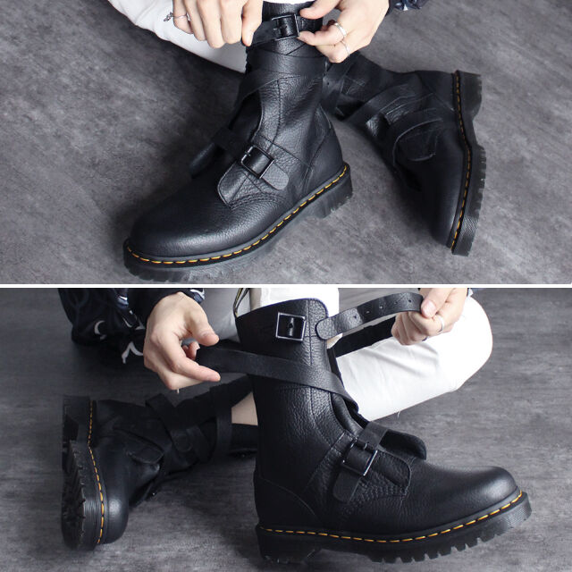 Dr.Martens】 バックルストラップ巻きシボレザーコンバット Dr.Martens】 バックルストラップ巻きシボレザーコンバット