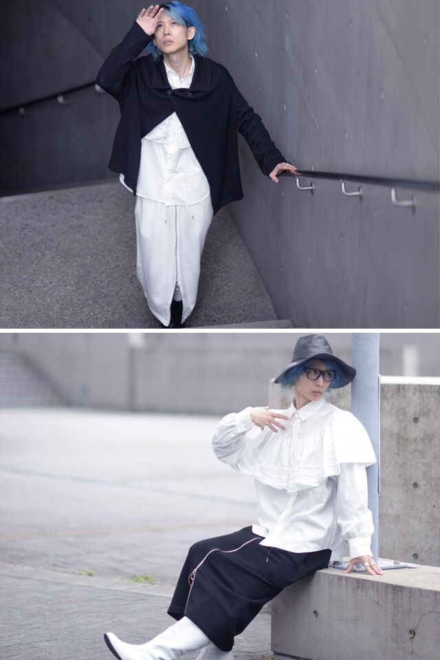 albino】 ラッフルカラー風プリーツフリル付きドレスシャツ | albino albino】 ラッフルカラー風プリーツフリル付きドレスシャツ | albino
