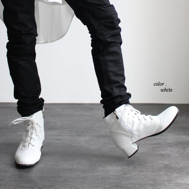 albino select】 チャンキーヒール型スムースフェイクレザー編み上げ
