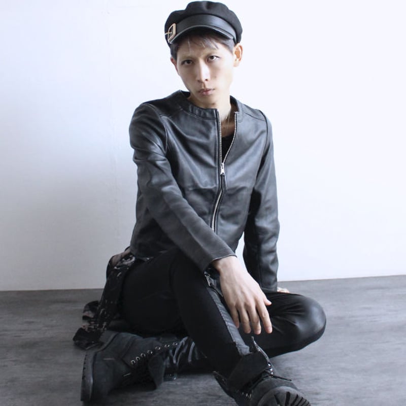 albino select】 丸首デザインリアルレザーシングルライダース