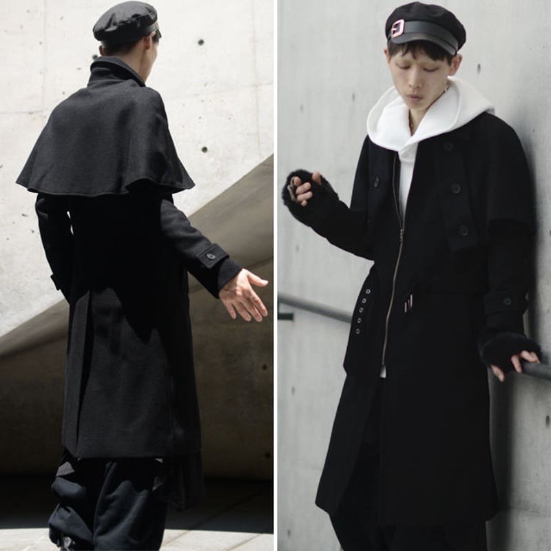 【A.F ARTEFACT】ドッキングニットロングコート　ブラック Size2 A.F ARTEFACT - Washer Velour Hooded Long Jacket
