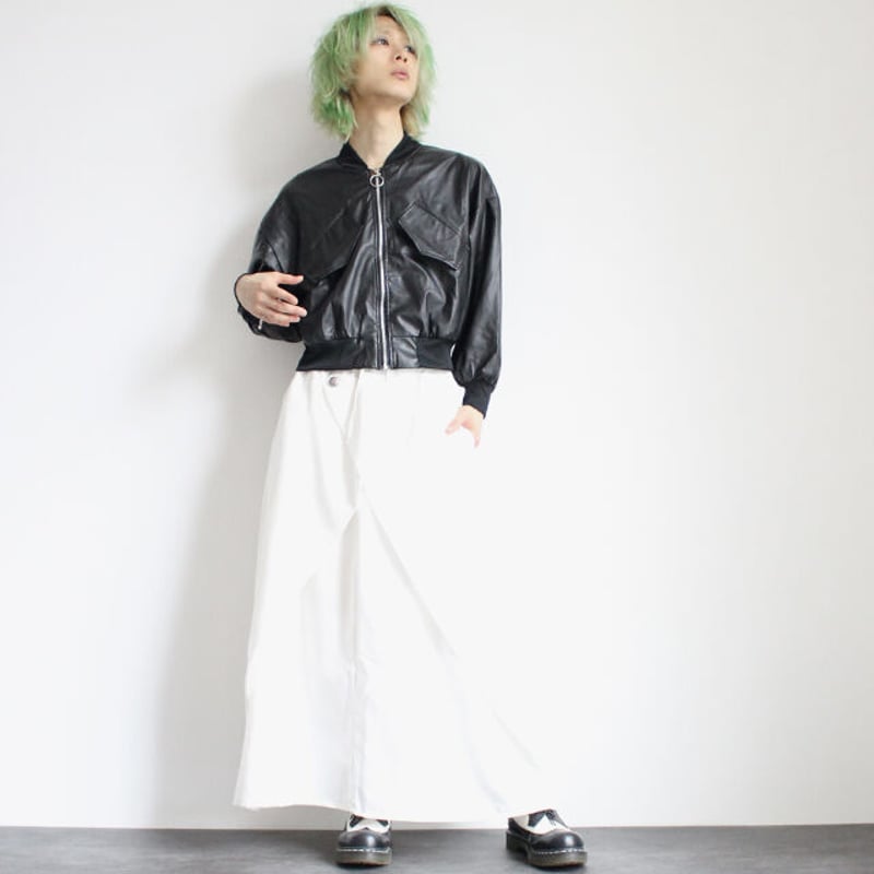 albino select】 MA-1風フェイクレザーシングルライダースジャケット