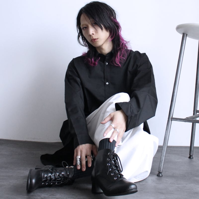 albino select】 チャンキーヒール型スムースフェイクレザー編み上げ