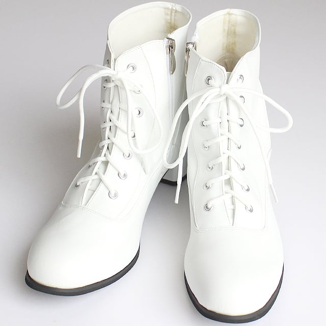 albino select】 チャンキーヒール型スムースフェイクレザー編み上げ