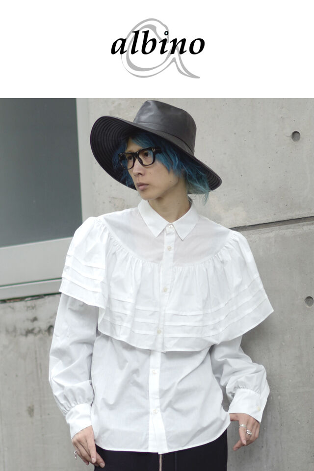 albino】 ラッフルカラー風プリーツフリル付きドレスシャツ | albino albino】 ラッフルカラー風プリーツフリル付きドレスシャツ | albino