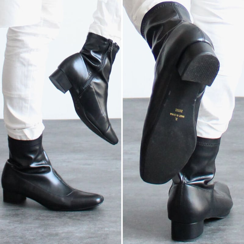 albino select】 足袋風スクエアトゥ型ストレッチPUレザーヒール albino select】 足袋風スクエアトゥ型ストレッチPUレザーヒール
