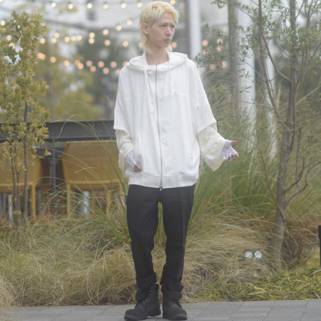 albino】 ブルゾン風ZIPアップ5分袖ポンチョパーカー | albino