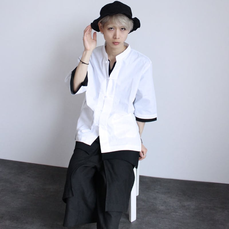 albino】 チャイナ風ノーカラービッグシャツ | albino