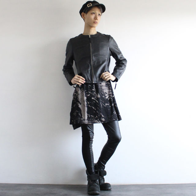 albino select】 丸首デザインリアルレザーシングルライダース 