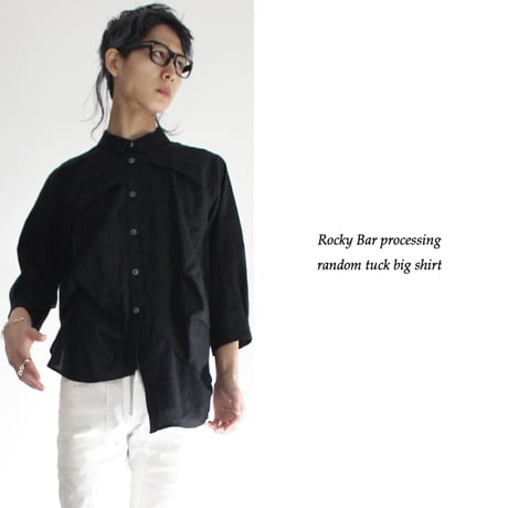 【albino】 ロッキーバル加工ランダムタックビッグシャツ