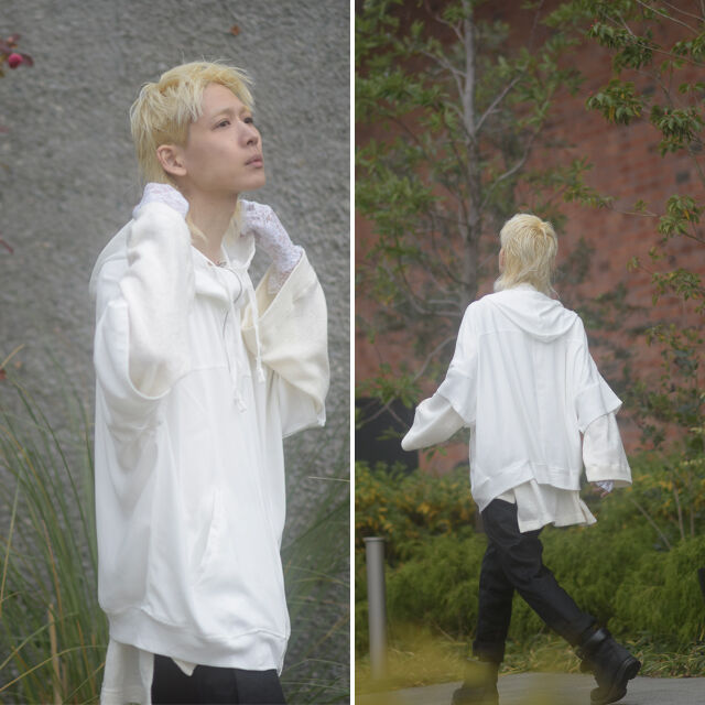 albino】 ブルゾン風ZIPアップ5分袖ポンチョパーカー | albino