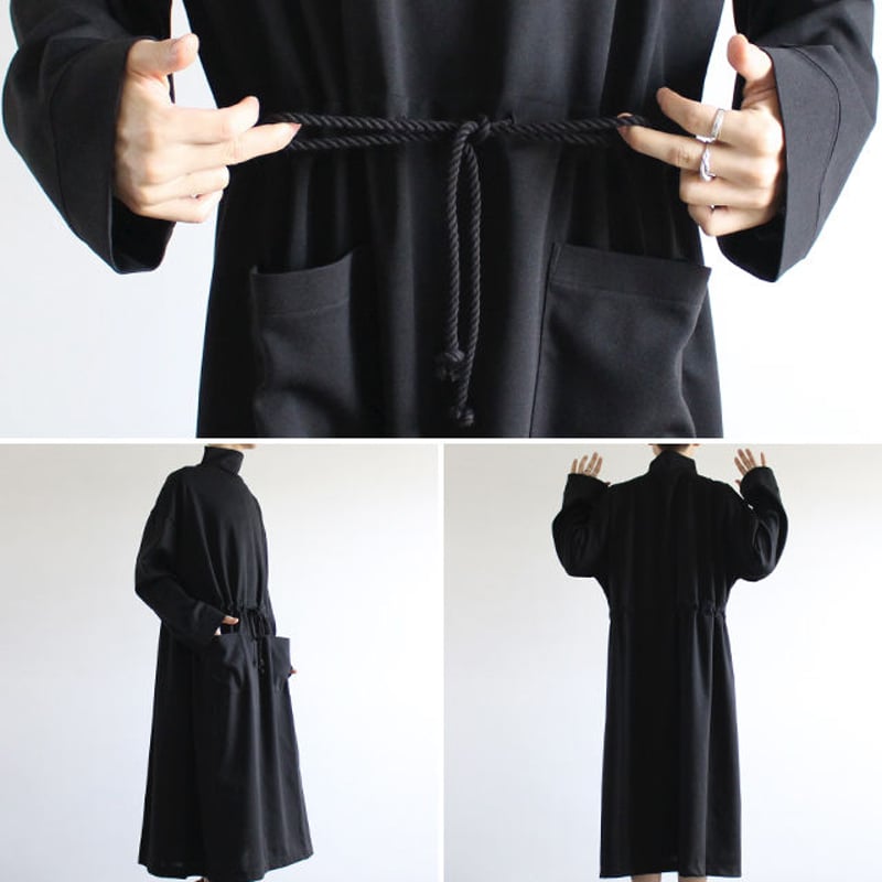 albino】 トゥニカ風ウエストコード付きボトルネックマキシワンピース