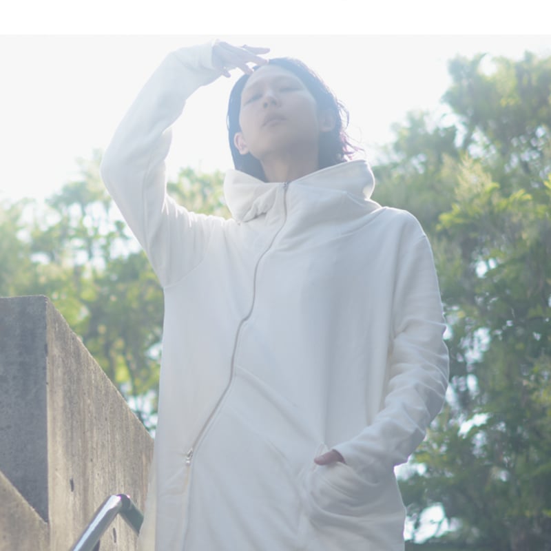 albino】 ポケット×裾アシンメトリースウェットモッズパーカー