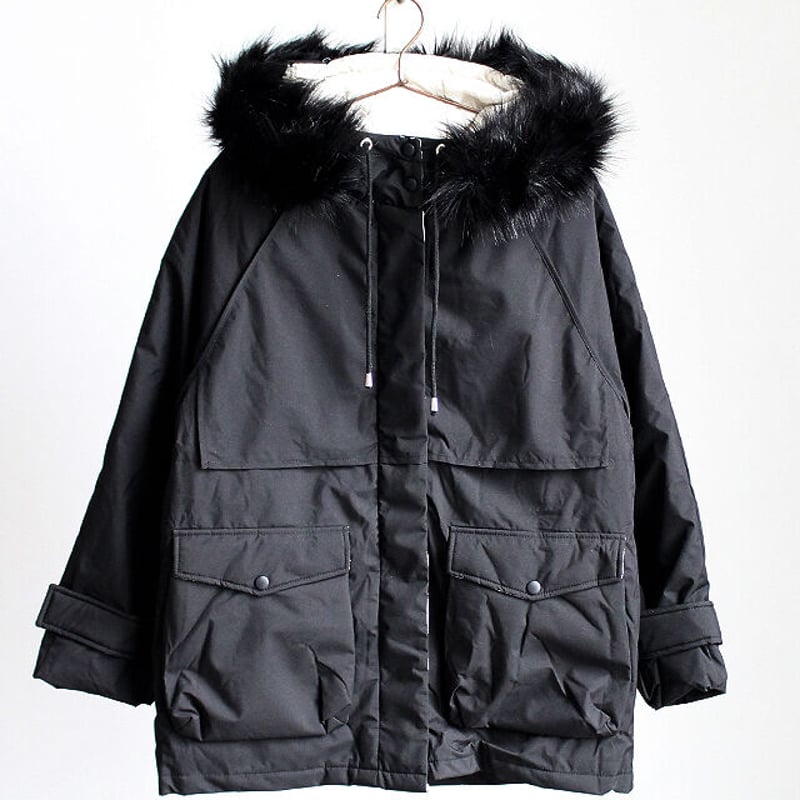 Sean John ショーンジョン　中綿モッズコート　刺繍ロゴ　ファーフード　黒 Sean John ショーンジョン 中綿モッズコート 刺繍ロゴ ファー