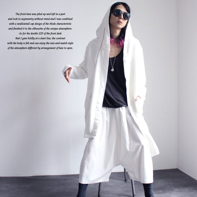 albino】 ポケット×裾アシンメトリースウェットモッズパーカー | albino