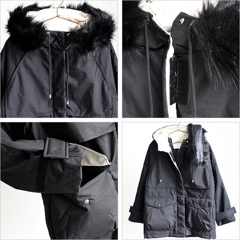 albino select】 モッズ風フェイクファー付き中綿ショートコート