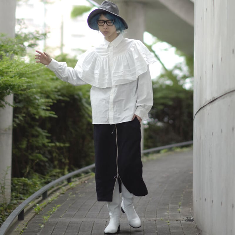albino】 ラッフルカラー風プリーツフリル付きドレスシャツ | albino albino】 ラッフルカラー風プリーツフリル付きドレスシャツ | albino