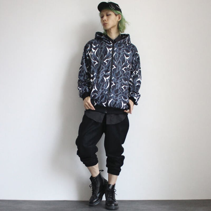 albino select】 笹葉モチーフ総柄ZIPアップビッグパーカー | albino