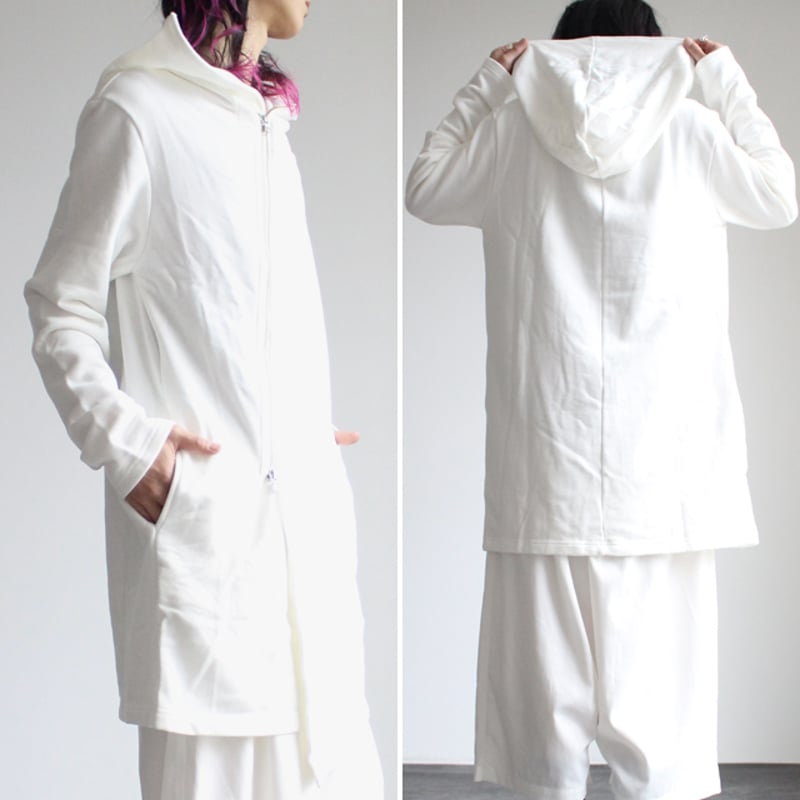 ポピーパーカー ホワイトX'masコーデset albino】 ポケット×裾アシンメトリースウェットモッズパーカー | albino