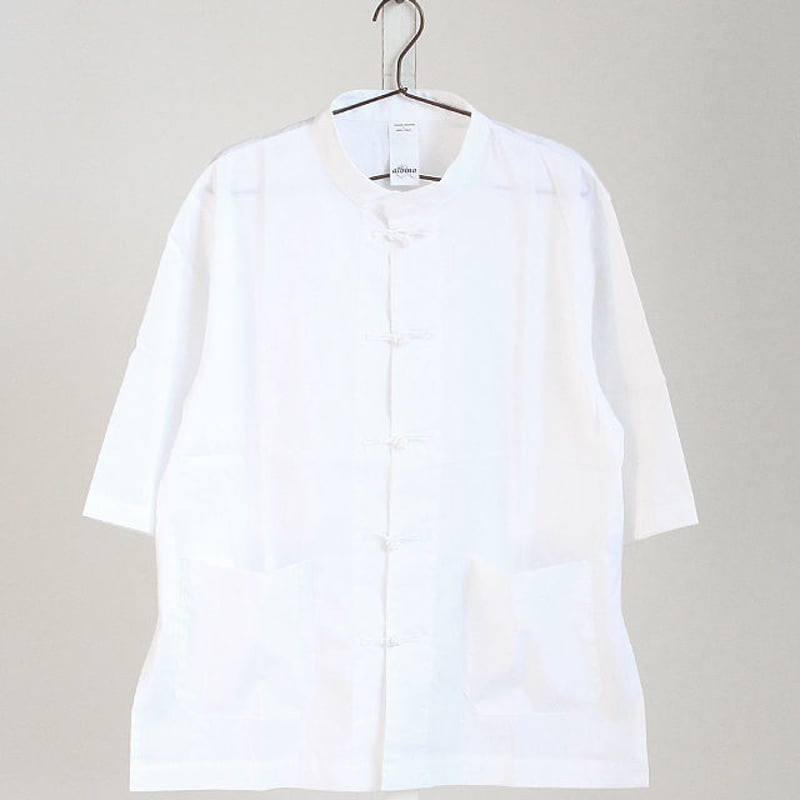 enofベロアチャイナカカラーシャツ albino】 チャイナ風ノーカラービッグシャツ | albino