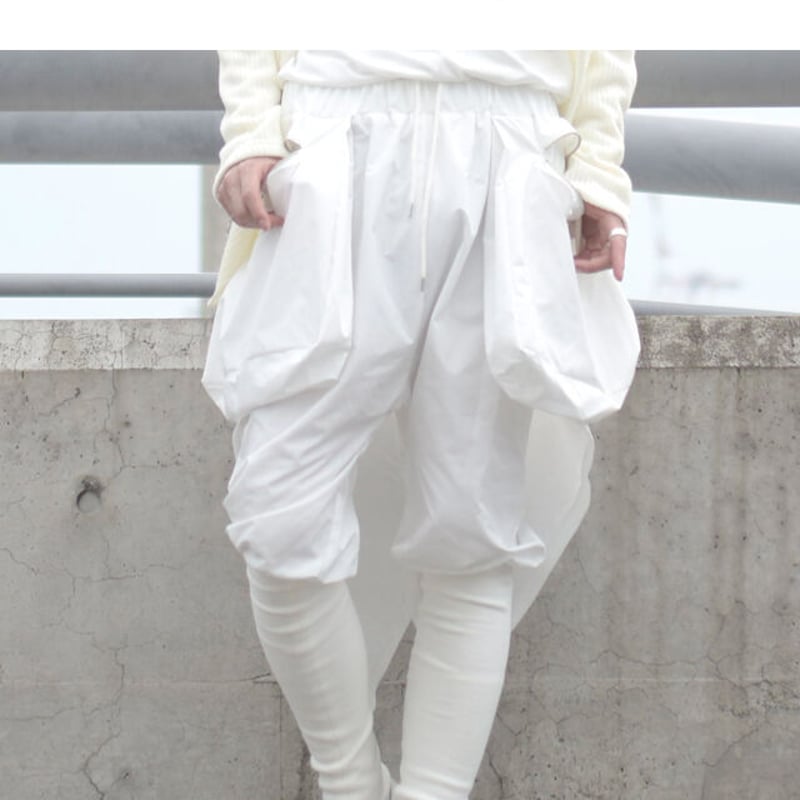 albino】 腰巻き風ZIPポケット×燕尾付きミリタリーサルエルジョガー