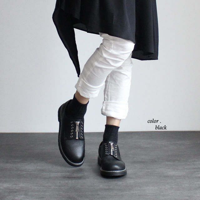 albino select】 グレインレザー風タンZIPオックスフォード