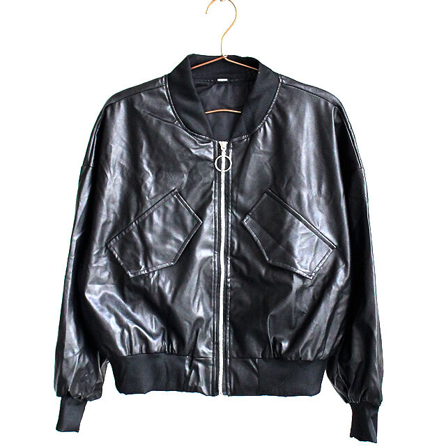 MA-1 ライダース風ジャケット albino select】 MA-1風フェイクレザーシングルライダースジャケット