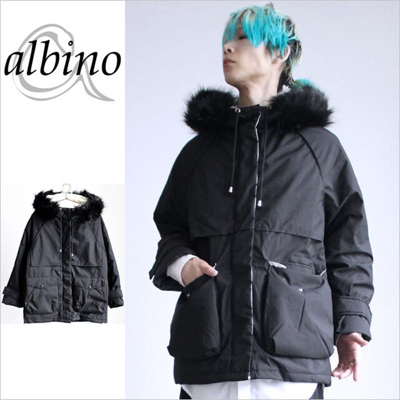 albino select】 モッズ風フェイクファー付き中綿ショートコート | albino