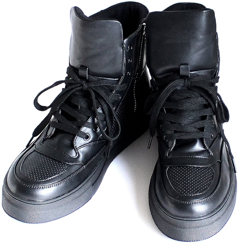 albino select】 バッシュ風フェイクレザーハイカットスニーカー