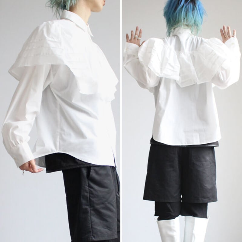 albino】 ラッフルカラー風プリーツフリル付きドレスシャツ | albino albino】 ラッフルカラー風プリーツフリル付きドレスシャツ | albino