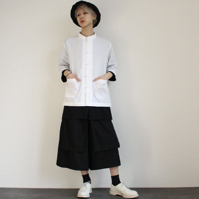 albino】 チャイナ風ノーカラービッグシャツ | albino albino】 チャイナ風ノーカラービッグシャツ | albino