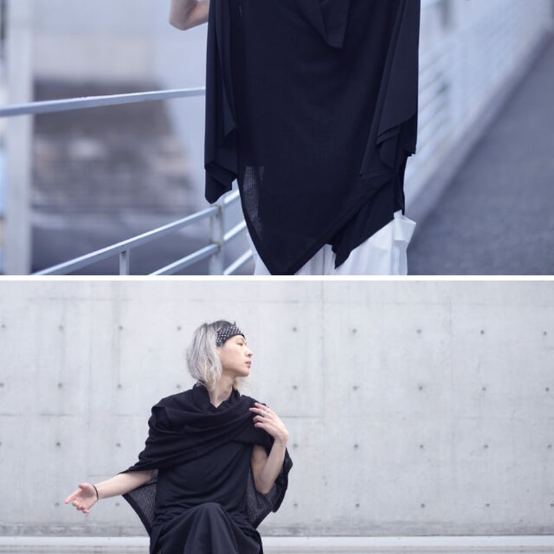 albino】 ショルダーホール×アレンジネック仕様サマーニットケープ風
