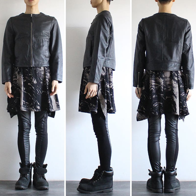 albino select】 丸首デザインリアルレザーシングルライダース