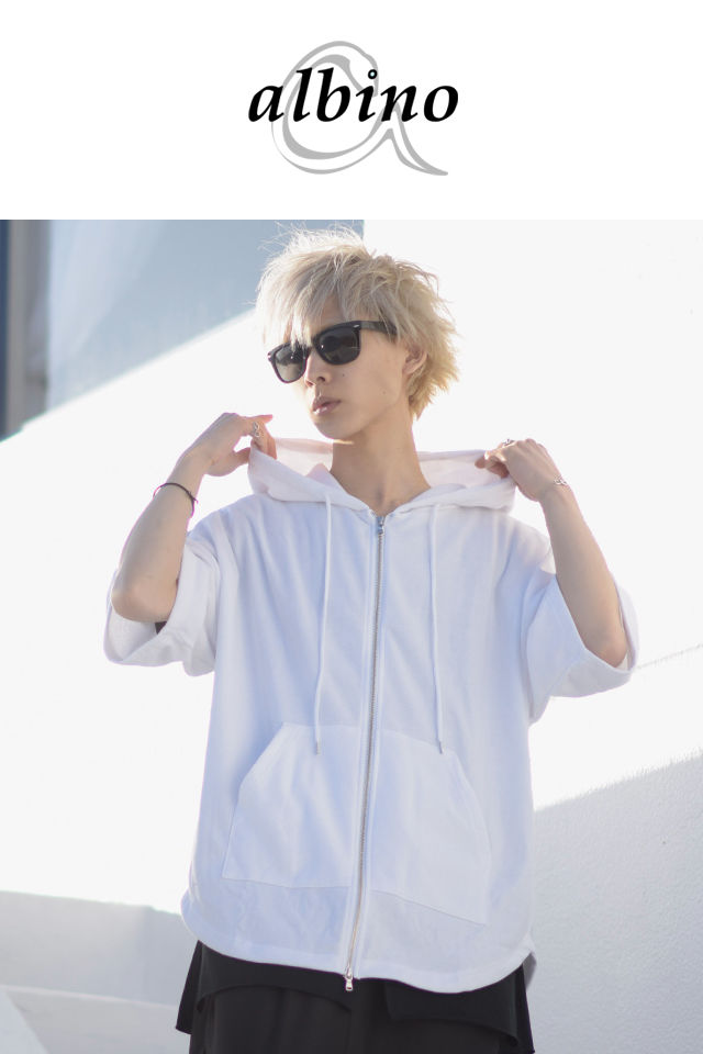albino】 上下ZIPアップ5分袖スウェットポンチョパーカー | albino albino】 上下ZIPアップ5分袖スウェットポンチョパーカー | albino