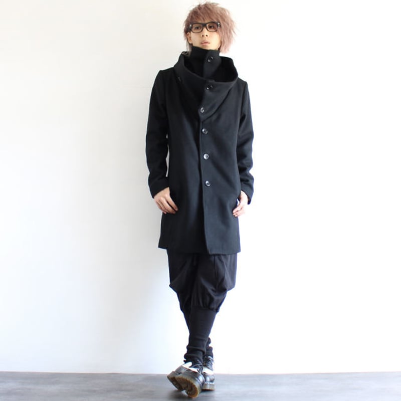 オフネックウールコート albino】 オフタートル×ハイネックレイヤードコート | albino