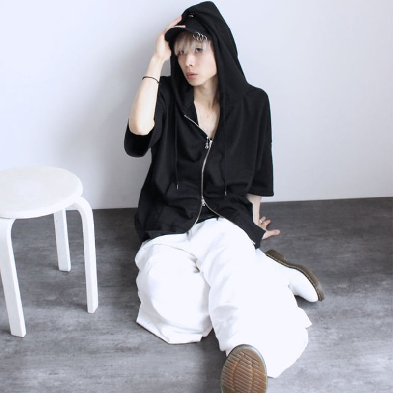 albino】 上下ZIPアップ5分袖スウェットポンチョパーカー | albino
