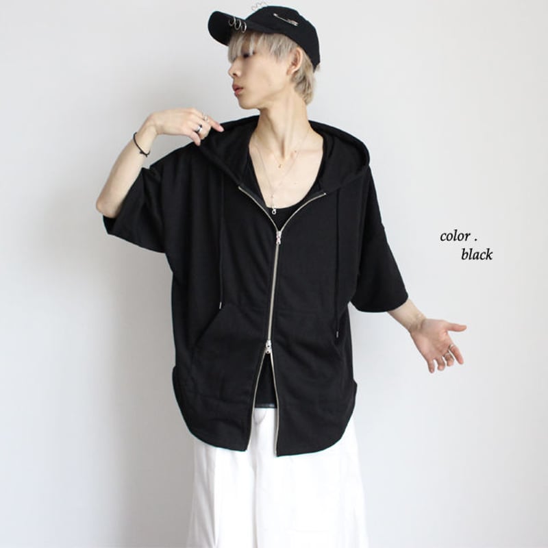 albino】 上下ZIPアップ5分袖スウェットポンチョパーカー | albino