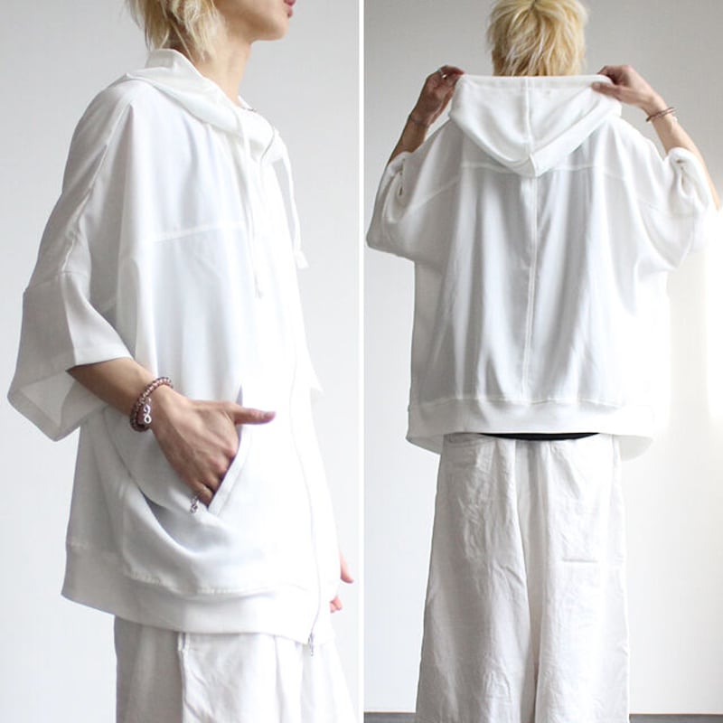 albino】 ブルゾン風ZIPアップ5分袖ポンチョパーカー | albino