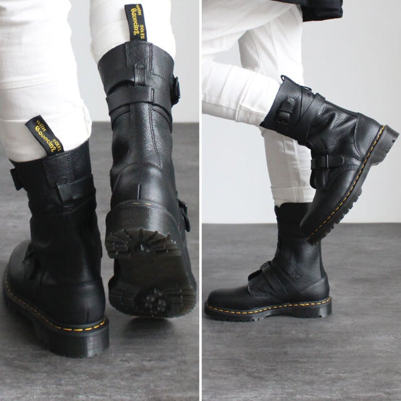 Dr.Martens】 バックルストラップ巻きシボレザーコンバットブーツ | albino