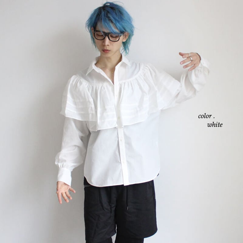 albino】 ラッフルカラー風プリーツフリル付きドレスシャツ | albino albino】 ラッフルカラー風プリーツフリル付きドレスシャツ | albino
