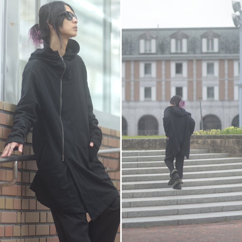 albino】 ポケット×裾アシンメトリースウェットモッズパーカー | albino