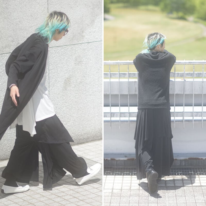 albino】 アシメスカート付きサイドスリットワイドパンツ | albino albino】 アシメスカート付きサイドスリットワイドパンツ | albino