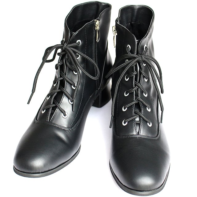 albino select】 チャンキーヒール型スムースフェイクレザー編み上げ